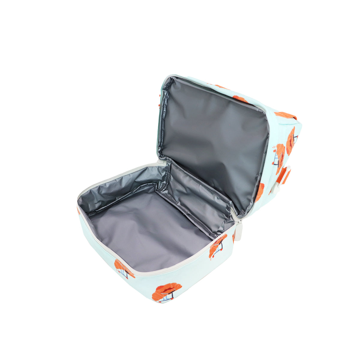 The interior of Le Petit Society's thermal lunch bag, lined with insulated PEVA lining.