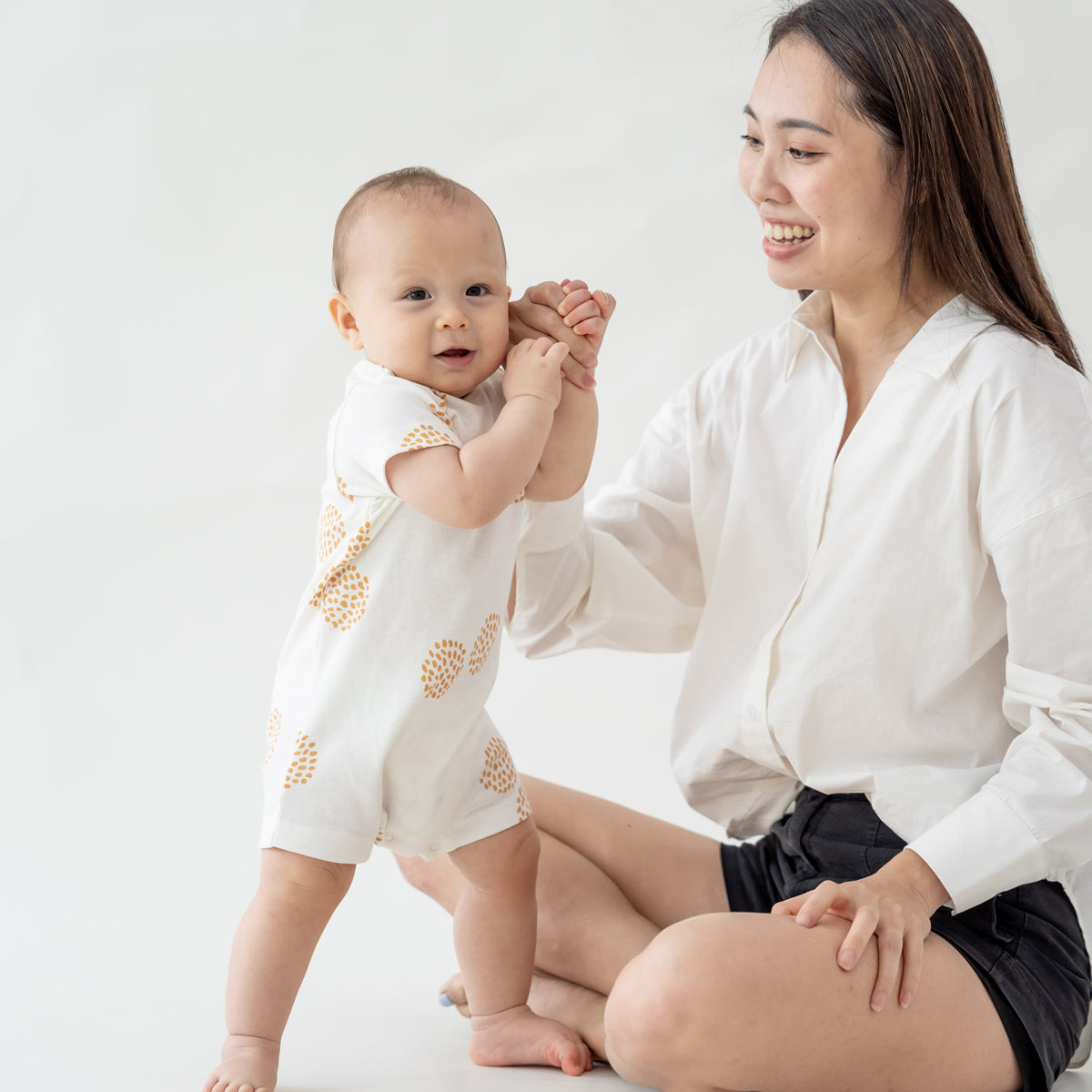 Baby Organic Short Sleeve Romper in Dandelion Print (Personalisable) by Le Petit Society — image 5