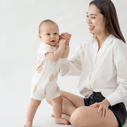 Baby Organic Short Sleeve Romper in Dandelion Print (Personalisable) by Le Petit Society — image 5