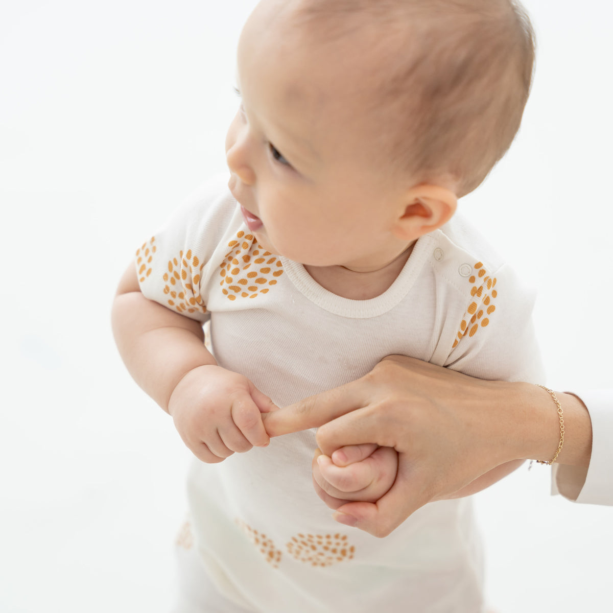 Baby Organic Short Sleeve Romper in Dandelion Print (Personalisable) by Le Petit Society — image 3