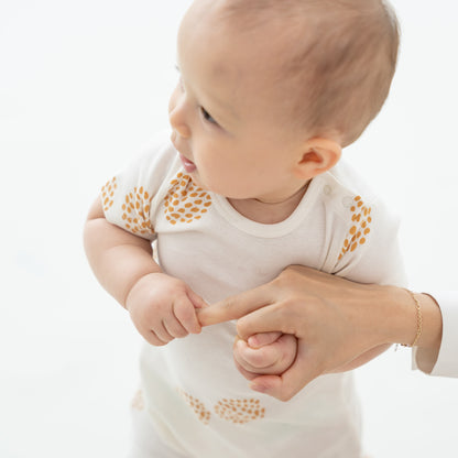 Baby Organic Short Sleeve Romper in Dandelion Print (Personalisable) by Le Petit Society — image 3
