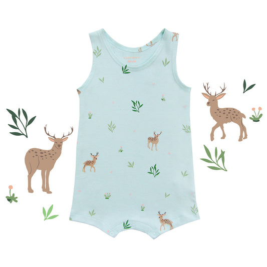 Baby Organic Sleeveless Romper in Deer Print (Personalisable) by Le Petit Society