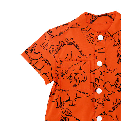 Made for Play - Baby Playsuit in Dino Sketch Print in Orange by Le Petit Society — image 2
