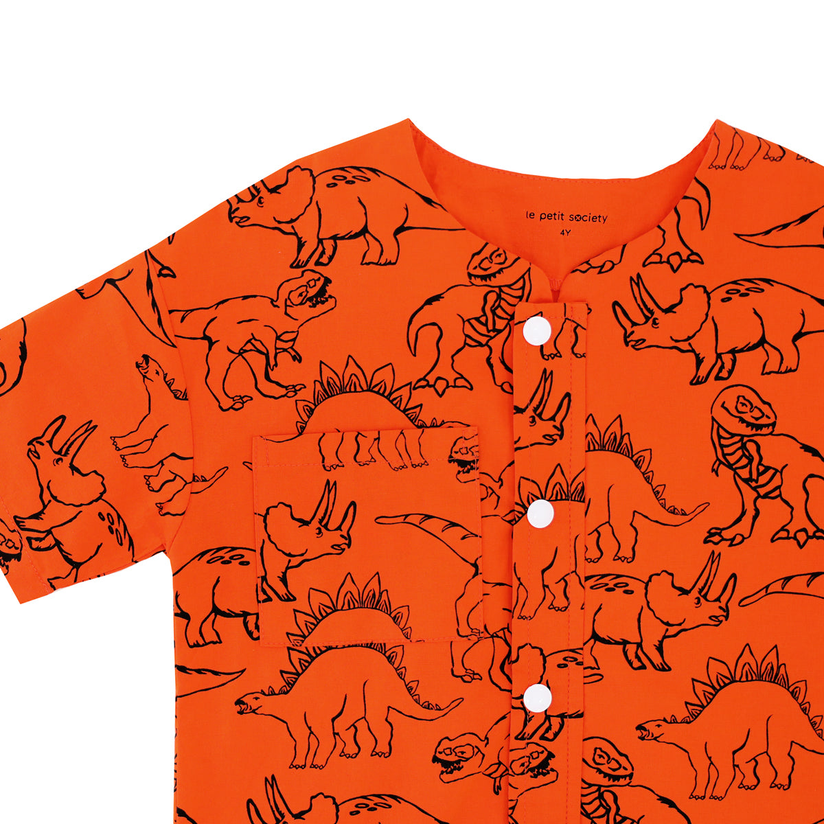 Made for Play - Boys Wide-Pocket Shirt in Dino Sketch Print in Orange by Le Petit Society — image 4
