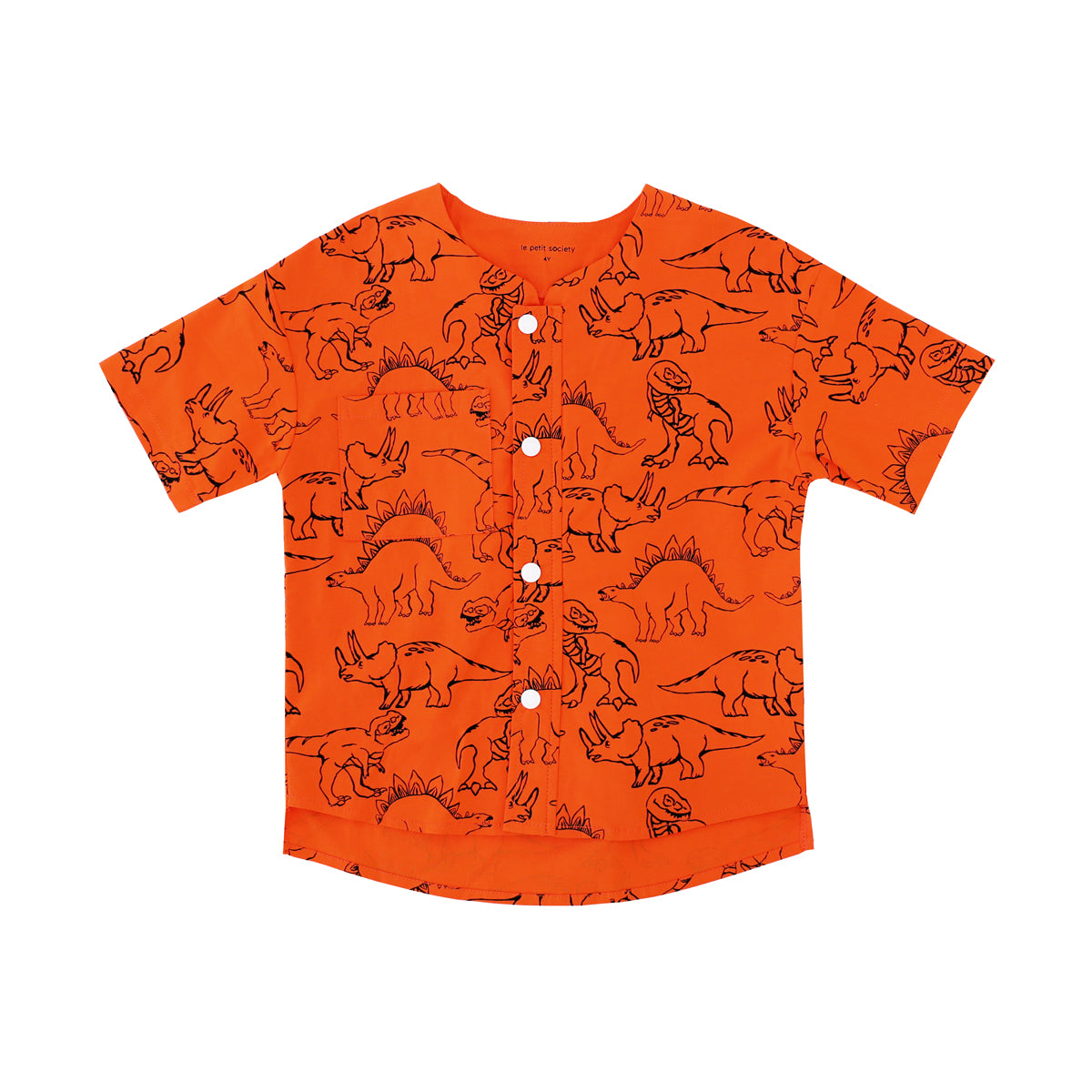 Made for Play - Boys Wide-Pocket Shirt in Dino Sketch Print in Orange by Le Petit Society — image 2