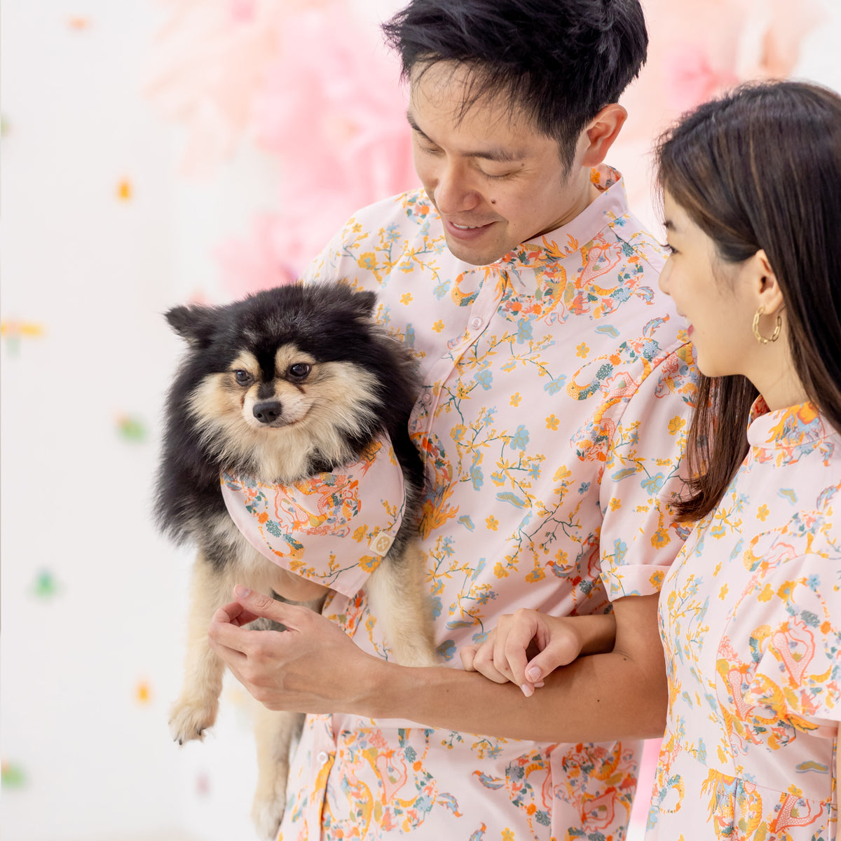 Dragon Series - Pet Bandana in Pink Floral (Personalisable) by Le Petit Society — image 4