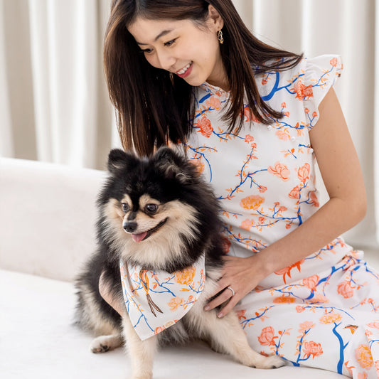 Garden Series - Pet Bandana in White Peony (Personalisable) by Le Petit Society