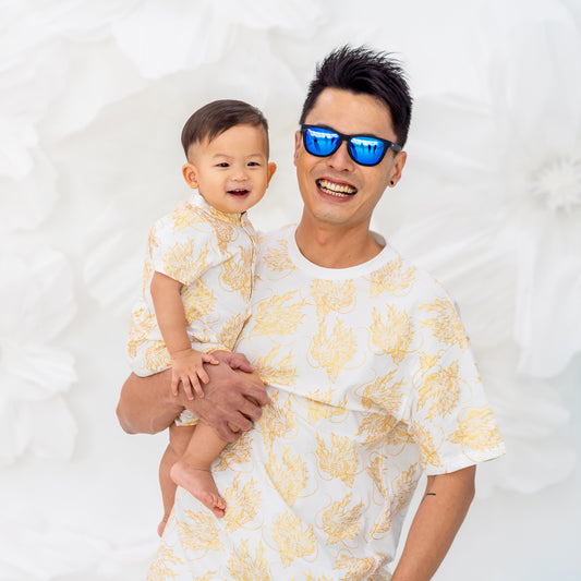 Dragon Series - Baby Boy Jersey Romper in Gold by Le Petit Society