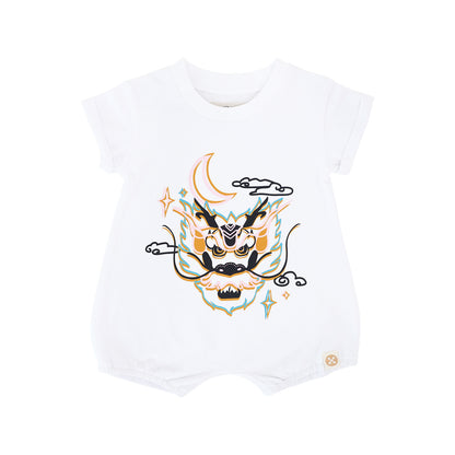 Dragon Streetwear - Baby Bubble Romper in White Dragon by Le Petit Society — image 5
