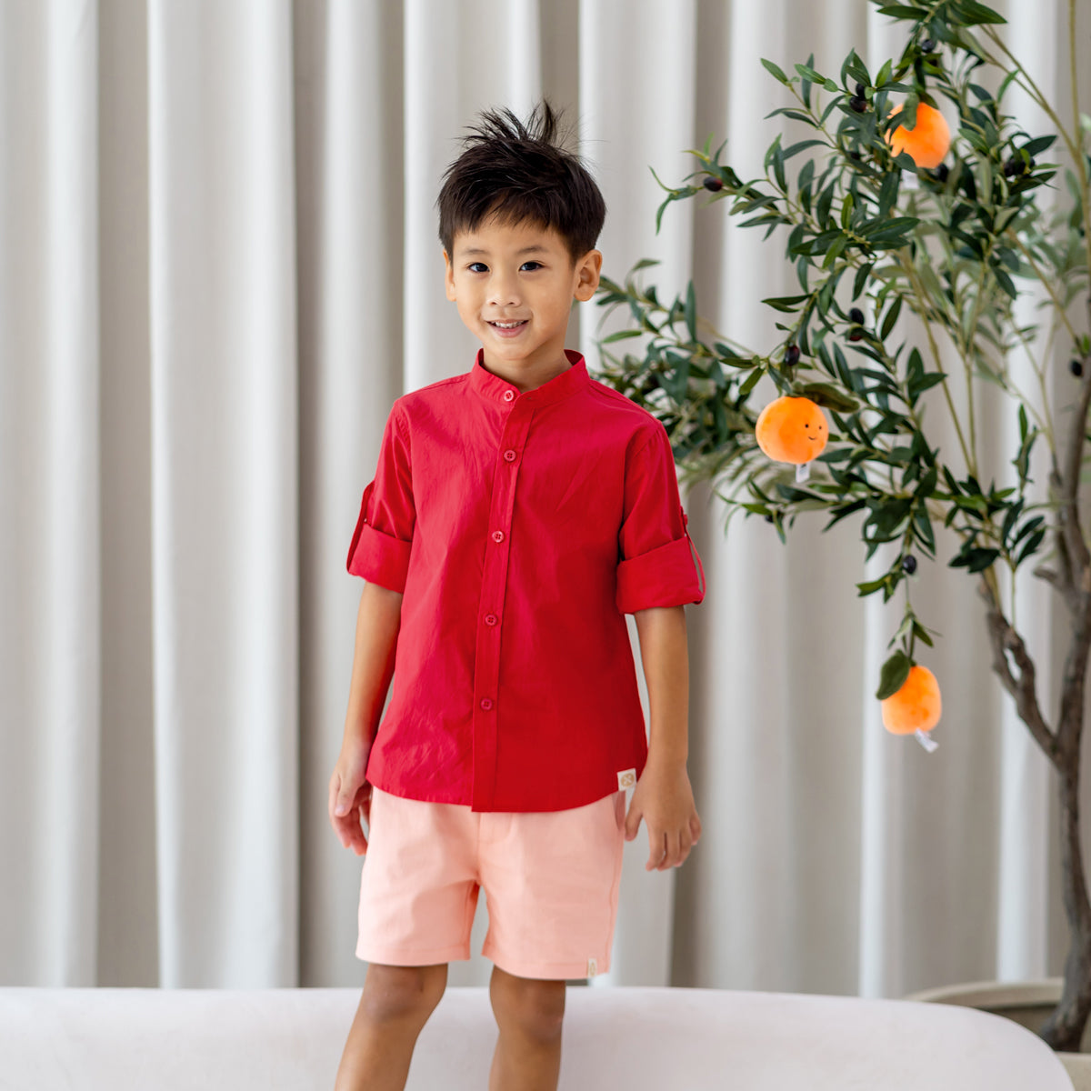 Dragon Series - Boys Long Sleeves Shirt in Red by Le Petit Society — image 2