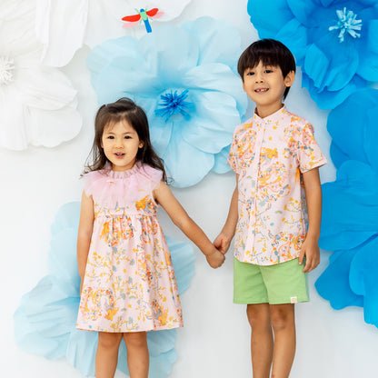 Dragon Series - Girls Ruffle Tulle Dress in Pink Floral Print by Le Petit Society — image 4