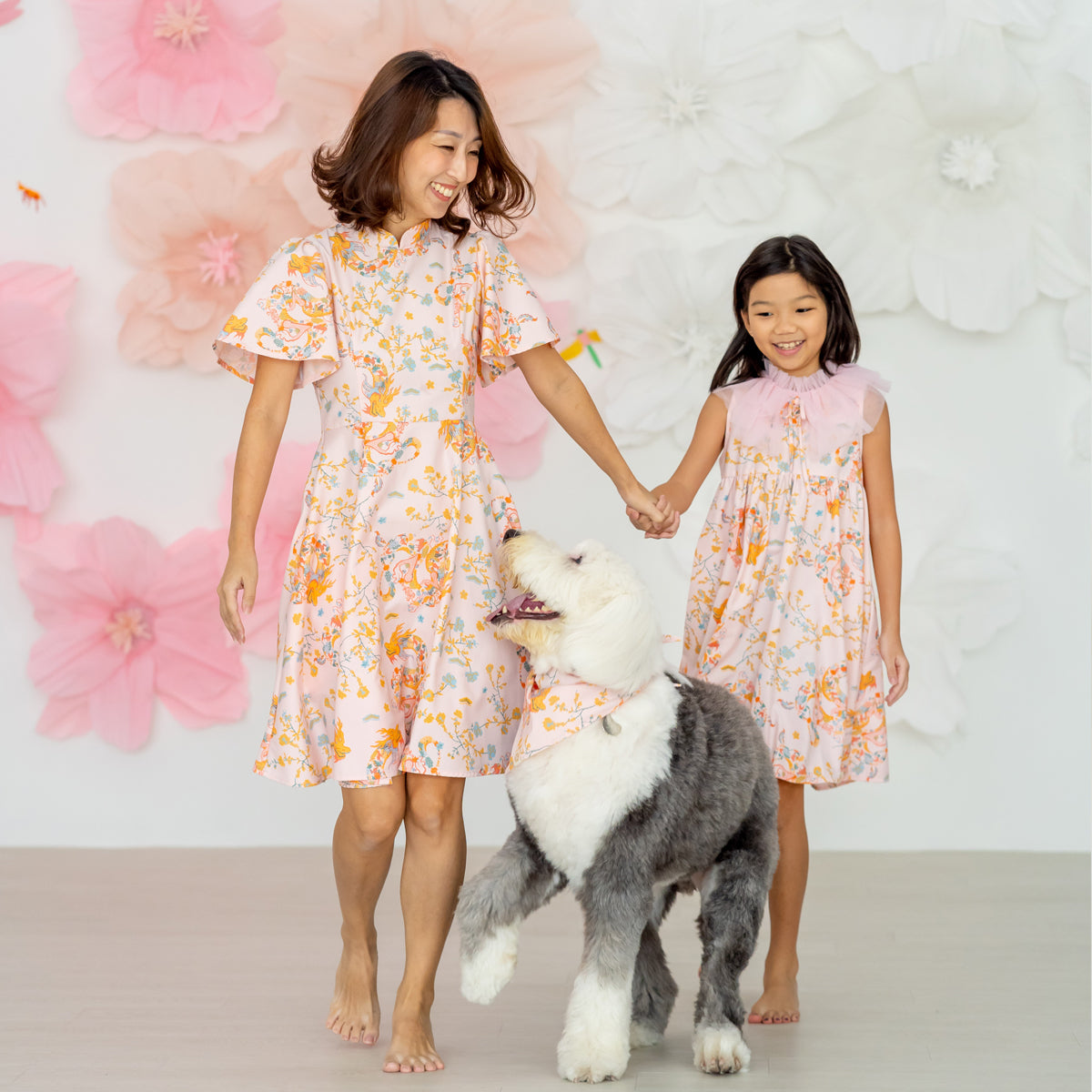 Dragon Series - Girls Ruffle Tulle Dress in Pink Floral Print by Le Petit Society — image 3