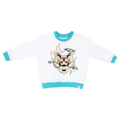 Dragon Streetwear - Kids Jersey Pullover Tee in White Dragon by Le Petit Society