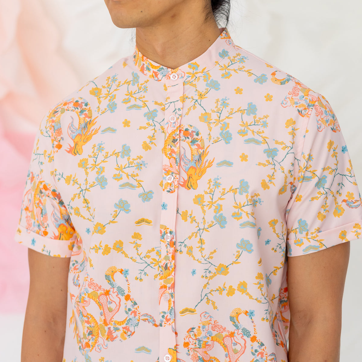 Dragon Series - Men’s Shirt in Pink Floral Print - Classic Fit by Le Petit Society — image 5