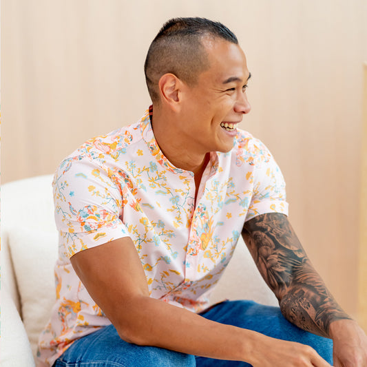 Dragon Series - Men’s Shirt in Pink Floral Print - Classic Fit by Le Petit Society