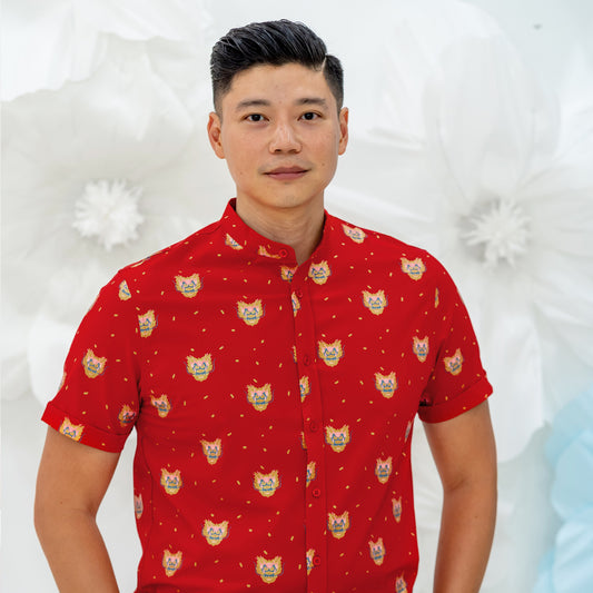 Dragon Series - Men’s Shirt in Red Dragon Print - Classic Fit by Le Petit Society