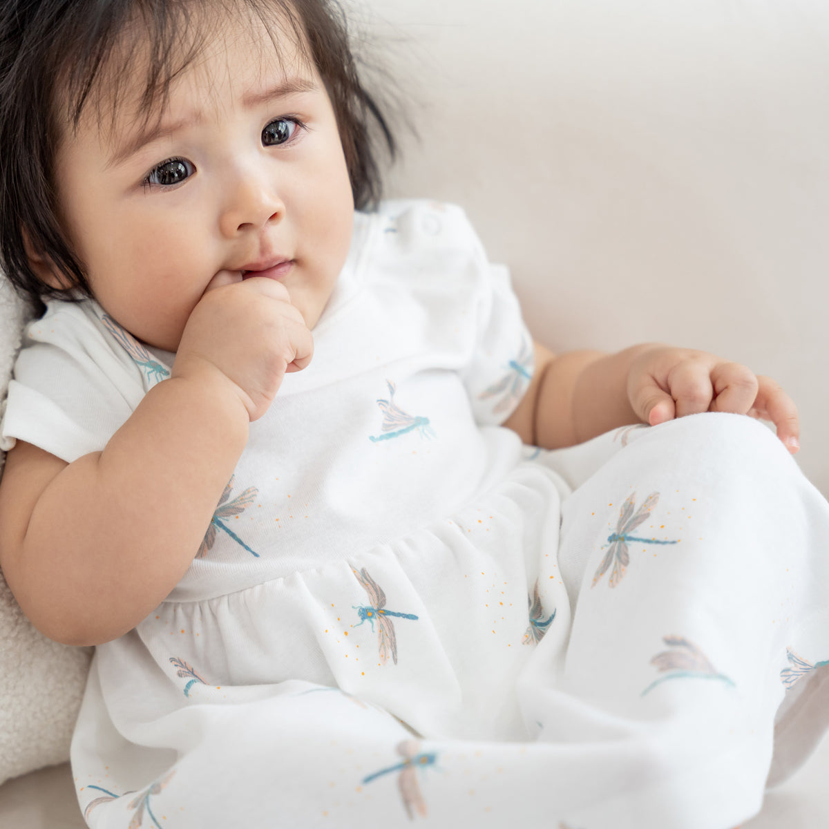 Baby Girl Organic Dress in Dragonfly Print by Le Petit Society — image 6