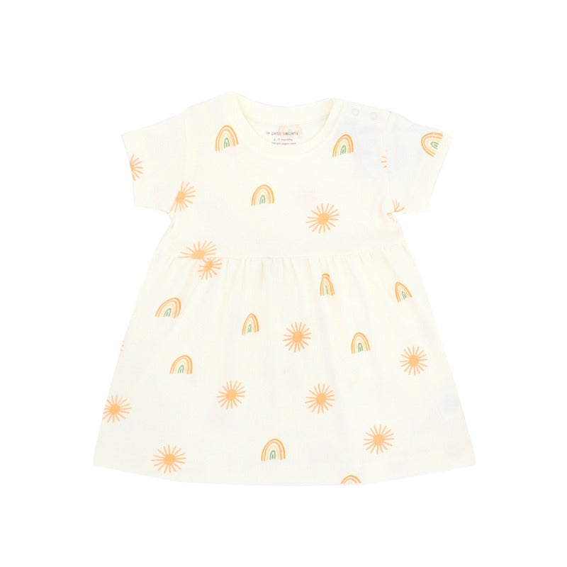Baby Girl Organic Dress in Sun & Rainbow Print by Le Petit Society — image 3