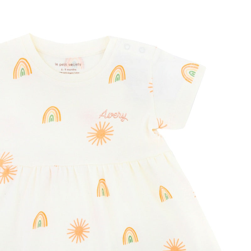 Baby Girl Organic Dress in Sun & Rainbow Print by Le Petit Society — image 2