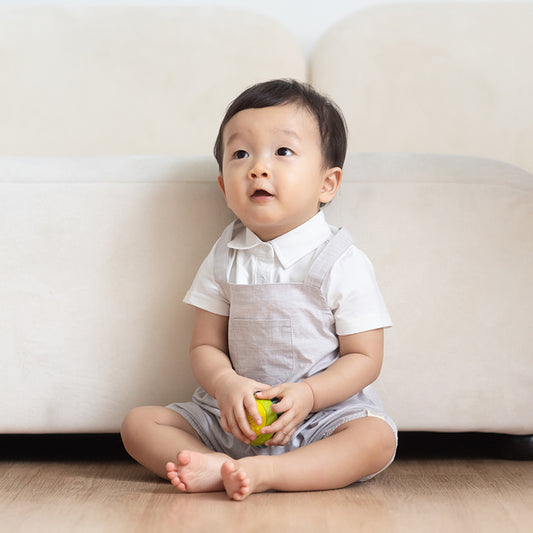 Papa & Mini - Baby Boy Overalls in Grey by Le Petit Society