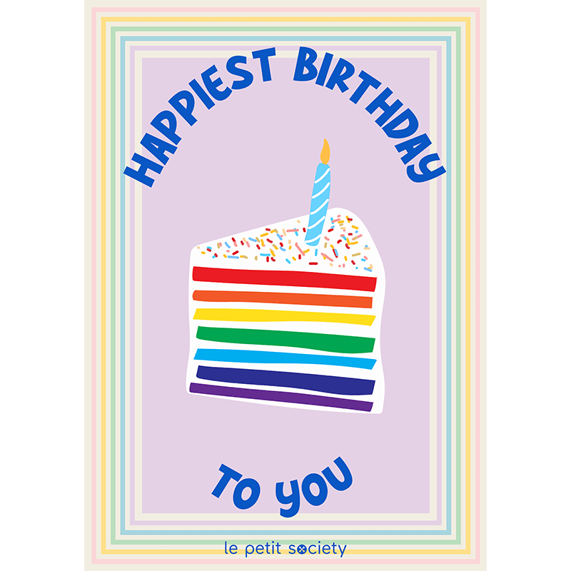 A birthday e-gift card with a birthday cake print and the text saying 'happiest birthday to you' by Le Petit Society.