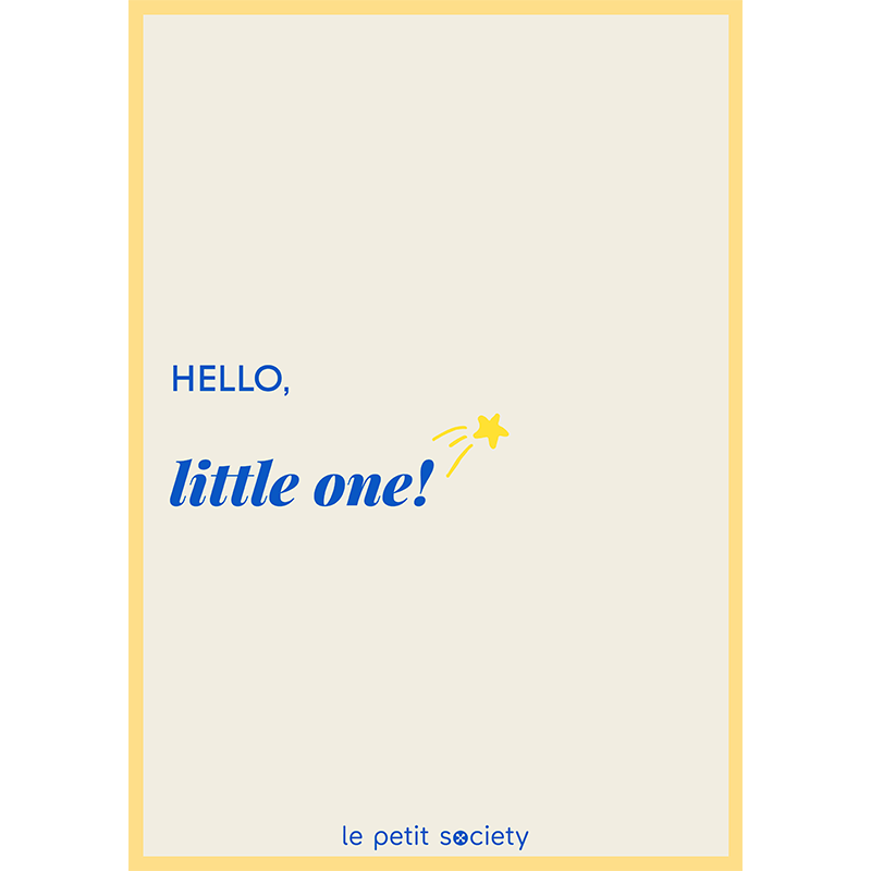Le Petit Society e-gift card with a yellow star and the text 'hello, little one'
