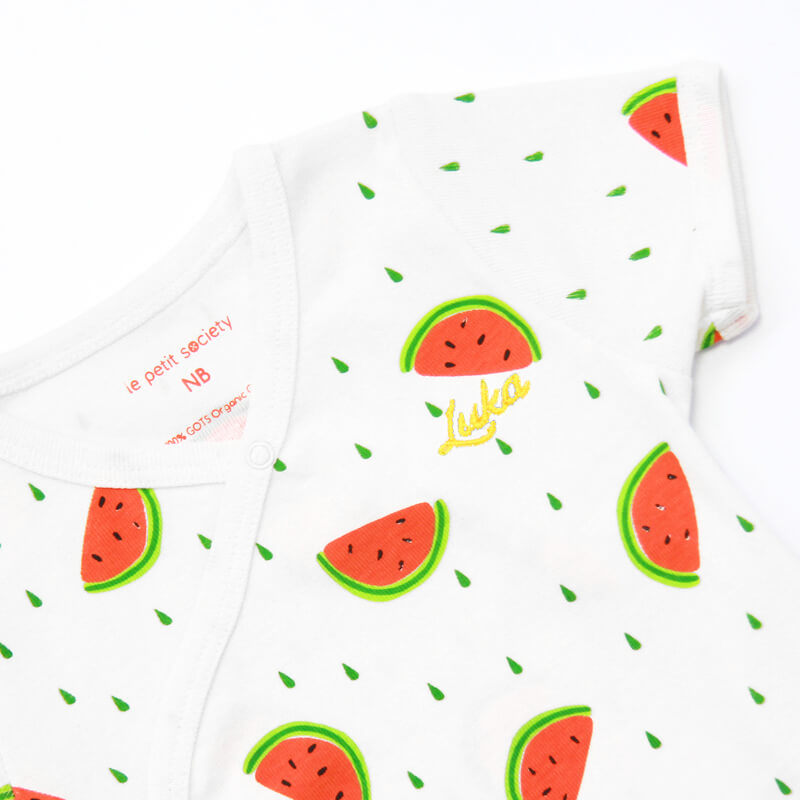 Baby Organic Kimono Romper in Watermelon Print by Le Petit Society — image 2