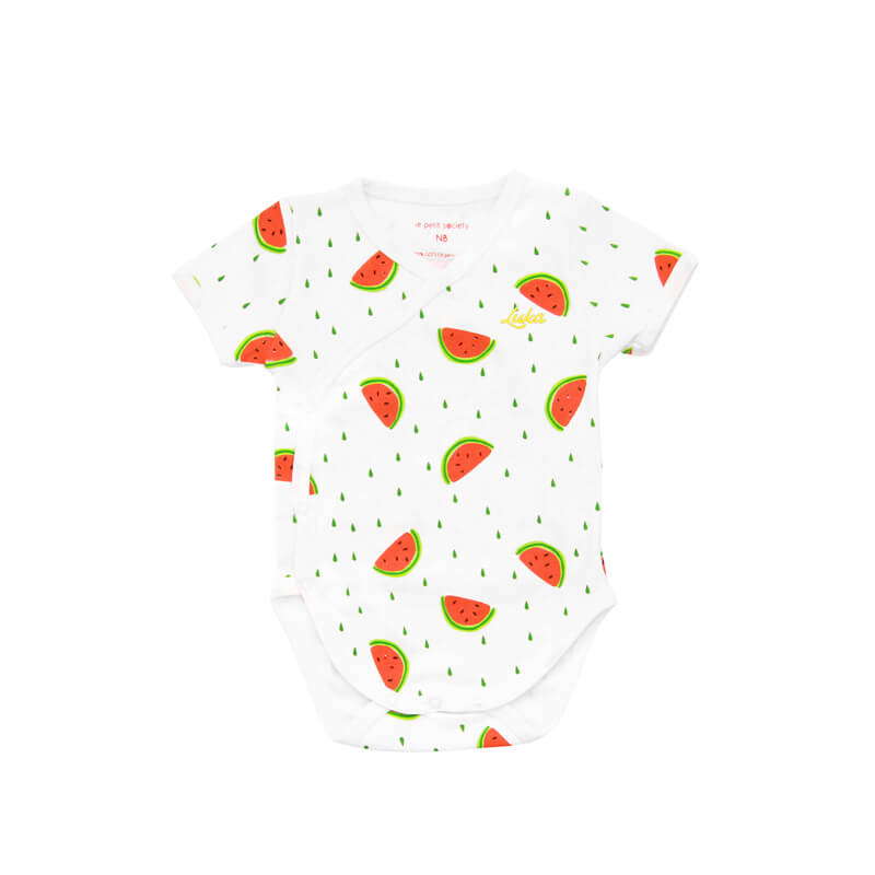 Baby Organic Kimono Romper in Watermelon Print by Le Petit Society — image 3