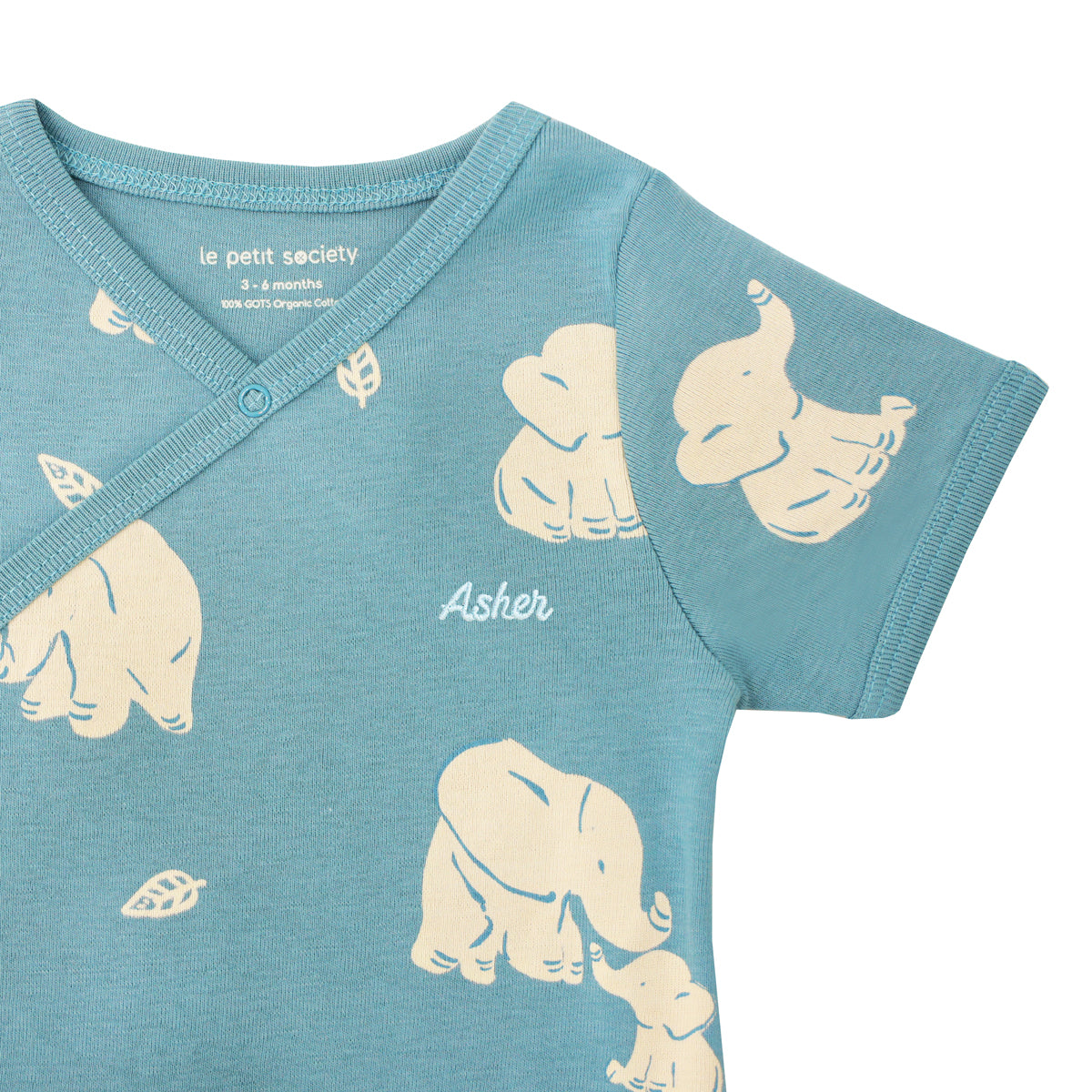 Baby Organic Kimono Romper in Elephant Print by Le Petit Society — image 3