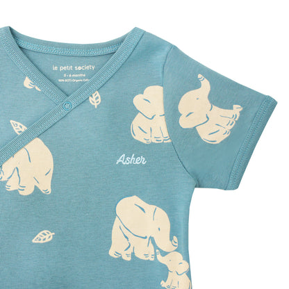 Baby Organic Kimono Romper in Elephant Print by Le Petit Society — image 3