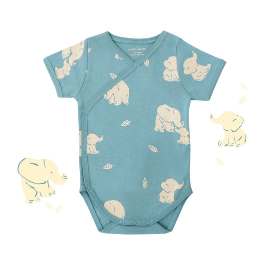 Baby Organic Kimono Romper in Elephant Print by Le Petit Society