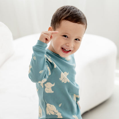 Kids Long Sleeve Organic Pyjamas Set in Elephant Print by Le Petit Society — image 18
