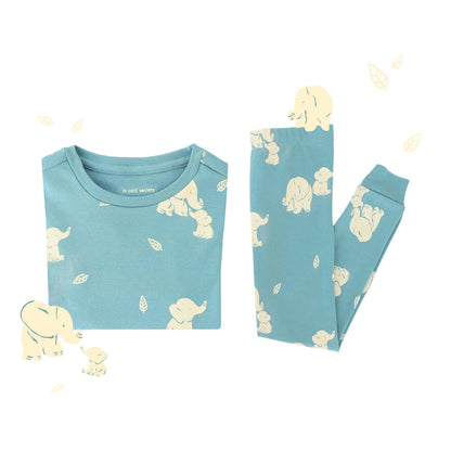 Kids Long Sleeve Organic Pyjamas Set in Elephant Print by Le Petit Society — image 3