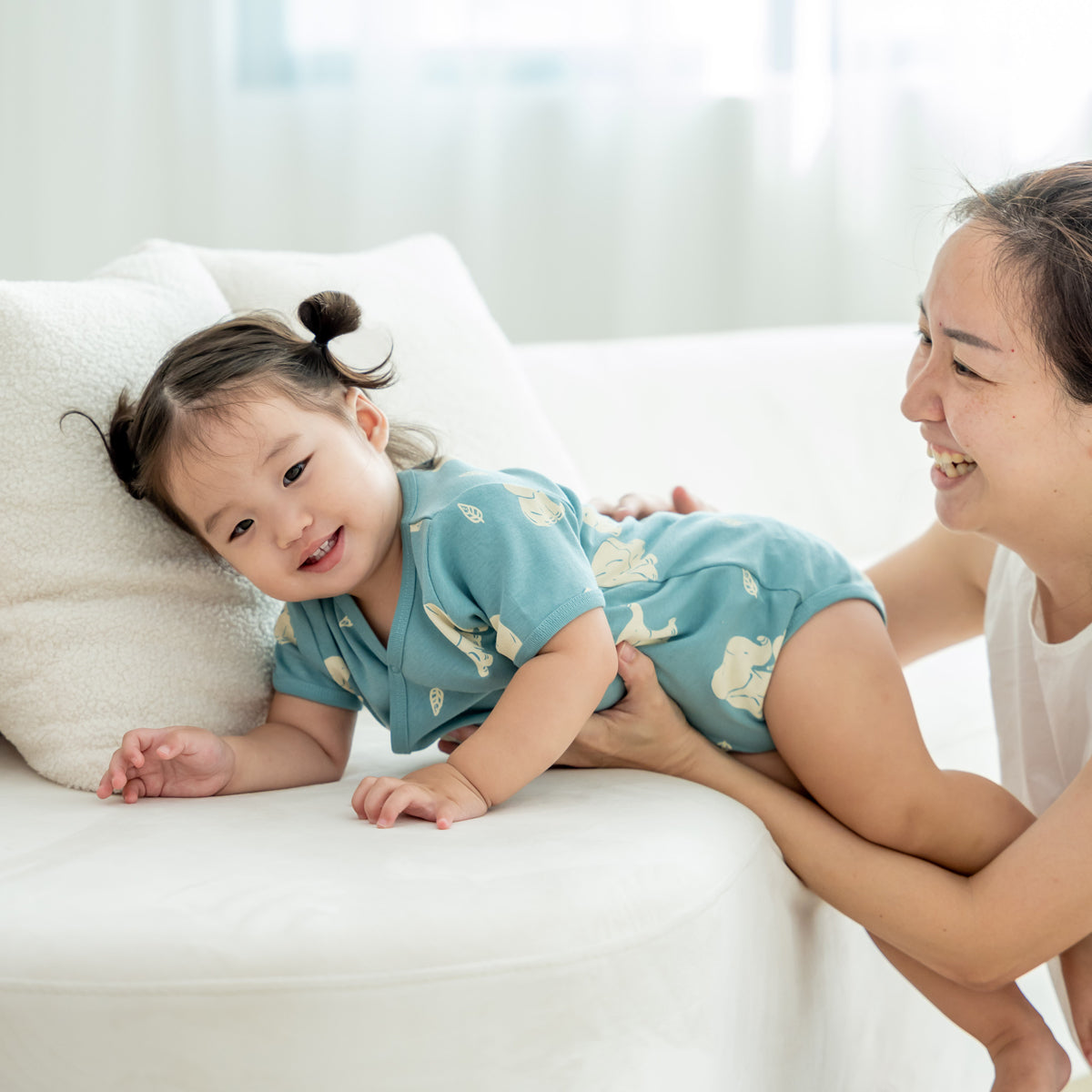 Baby Organic Kimono Romper in Elephant Print by Le Petit Society — image 2