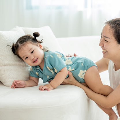 Baby Organic Kimono Romper in Elephant Print by Le Petit Society — image 2