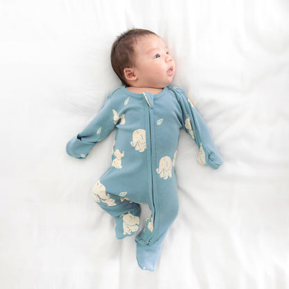 Baby Organic Zip Sleepsuit with Foldable Mittens & Footies in Elephant by Le Petit Society — image 16