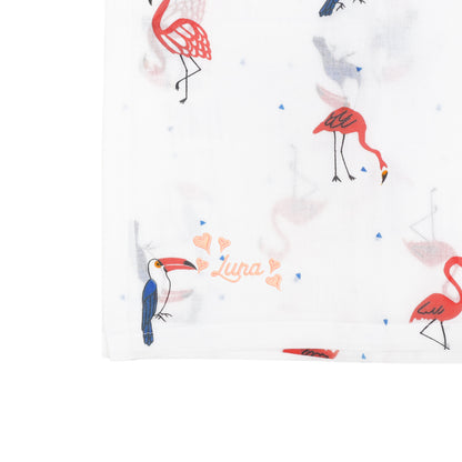 Baby Organic Swaddle in Flamingo & Toucan by Le Petit Society — image 2
