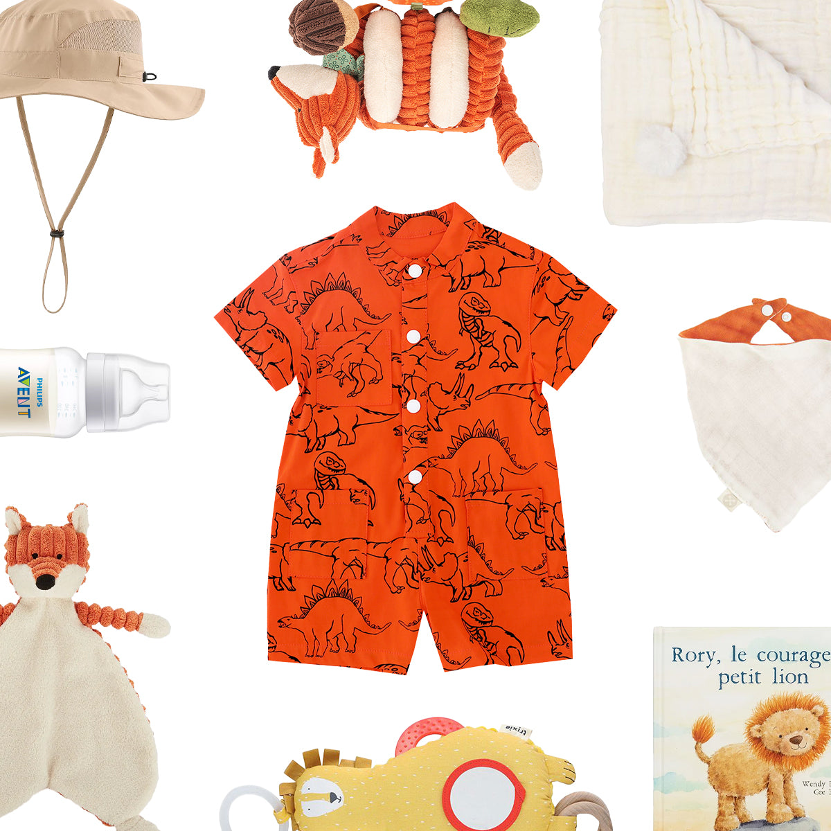 Made for Play - Baby Playsuit in Dino Sketch Print in Orange by Le Petit Society — image 4