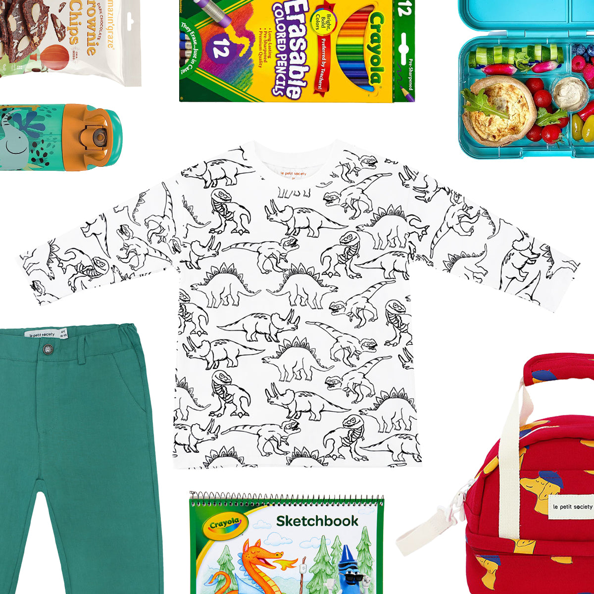 Made for Play - Long Sleeves Tee in Dino Sketch Print in White by Le Petit Society — image 9