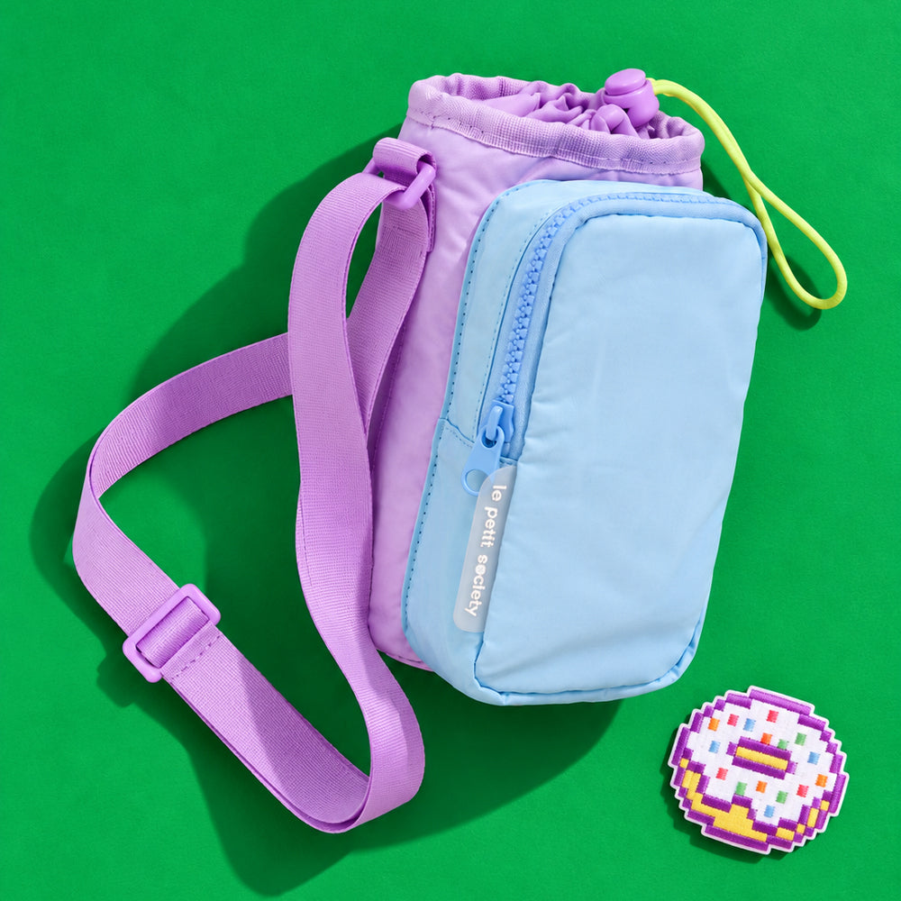 Water Bottle Sling Bag + Free Velcro Patch Bundle - Lilac/Blue