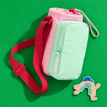 Water Bottle Sling Bag + Free Velcro Patch Bundle - Strawberry/Mint