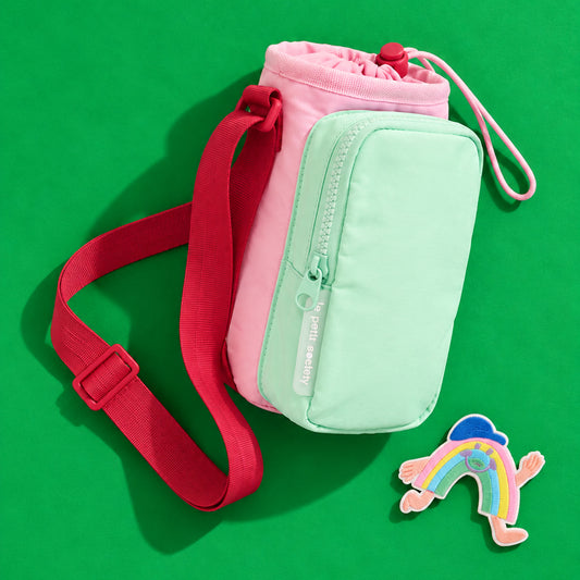 Water Bottle Sling Bag + Free Velcro Patch Bundle - Strawberry/Mint