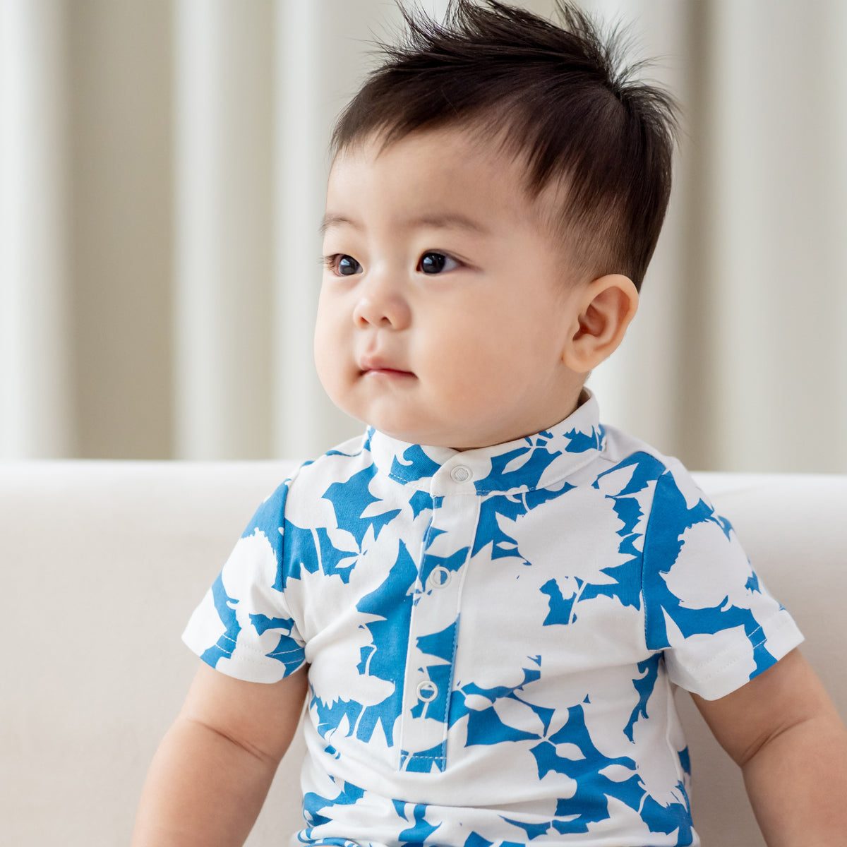 Garden Series - Baby Boy Jersey Romper in Blue Floral by Le Petit Society — image 5