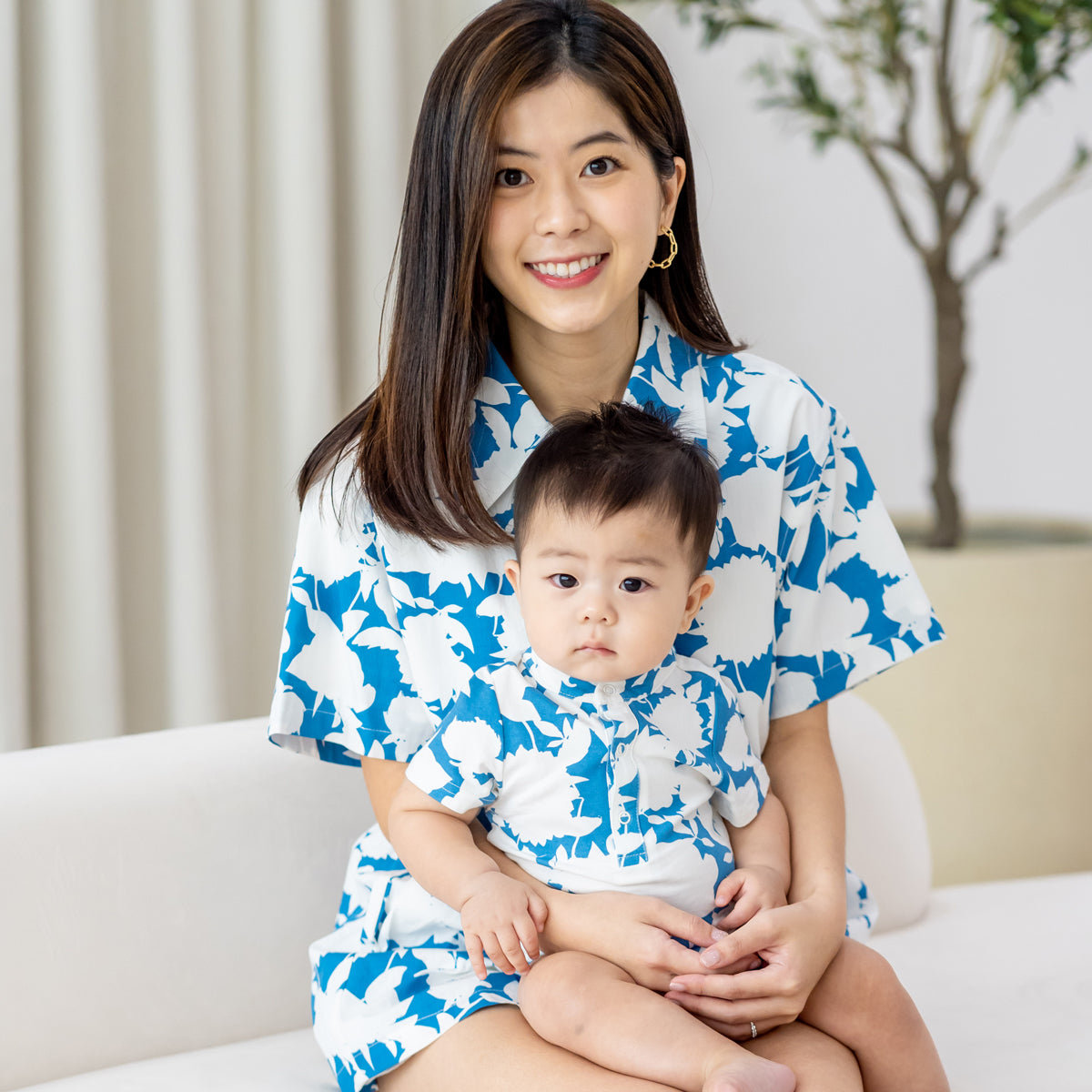 Garden Series - Baby Boy Jersey Romper in Blue Floral by Le Petit Society — image 2