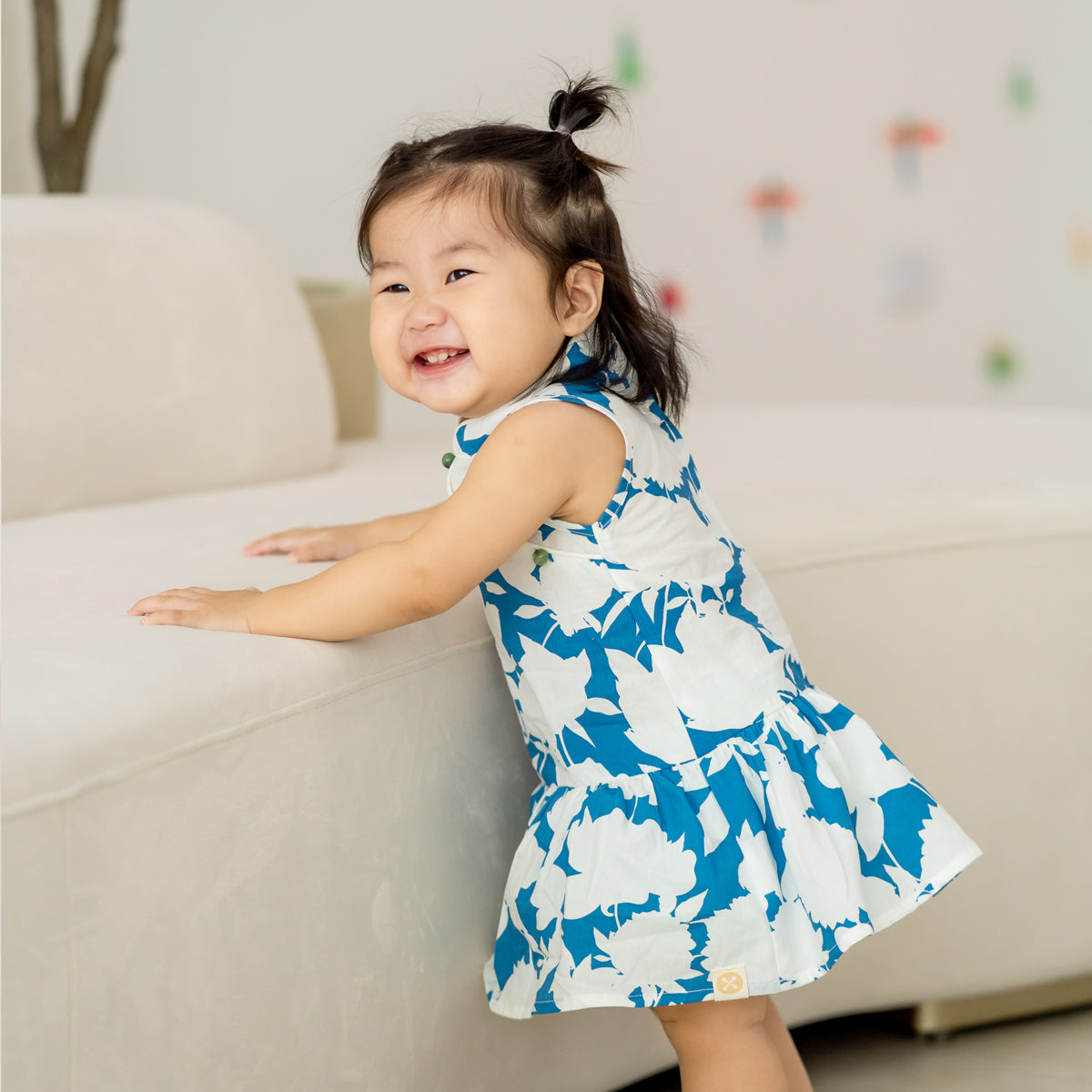 Garden Series - Baby Girl Dress in Blue Floral by Le Petit Society