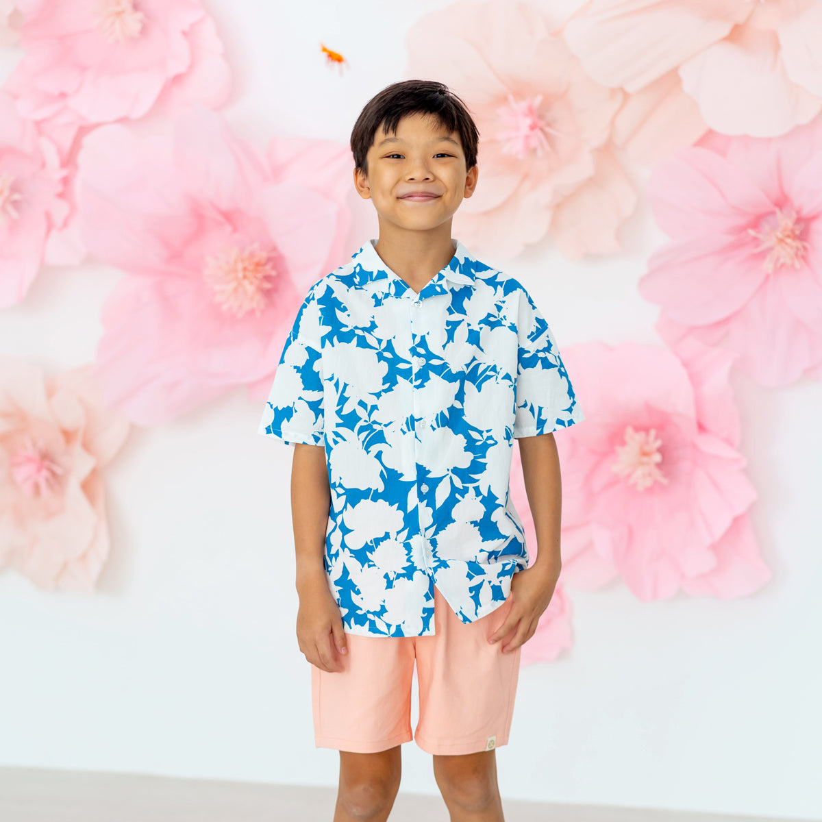 Garden Series - Boys Camp Collar Shirt in Blue Floral by Le Petit Society — image 6