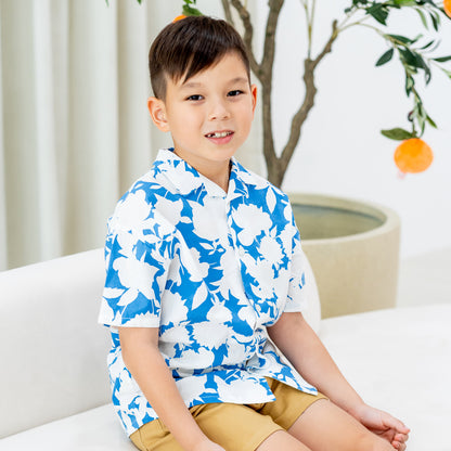 Garden Series - Boys Camp Collar Shirt in Blue Floral by Le Petit Society — image 10