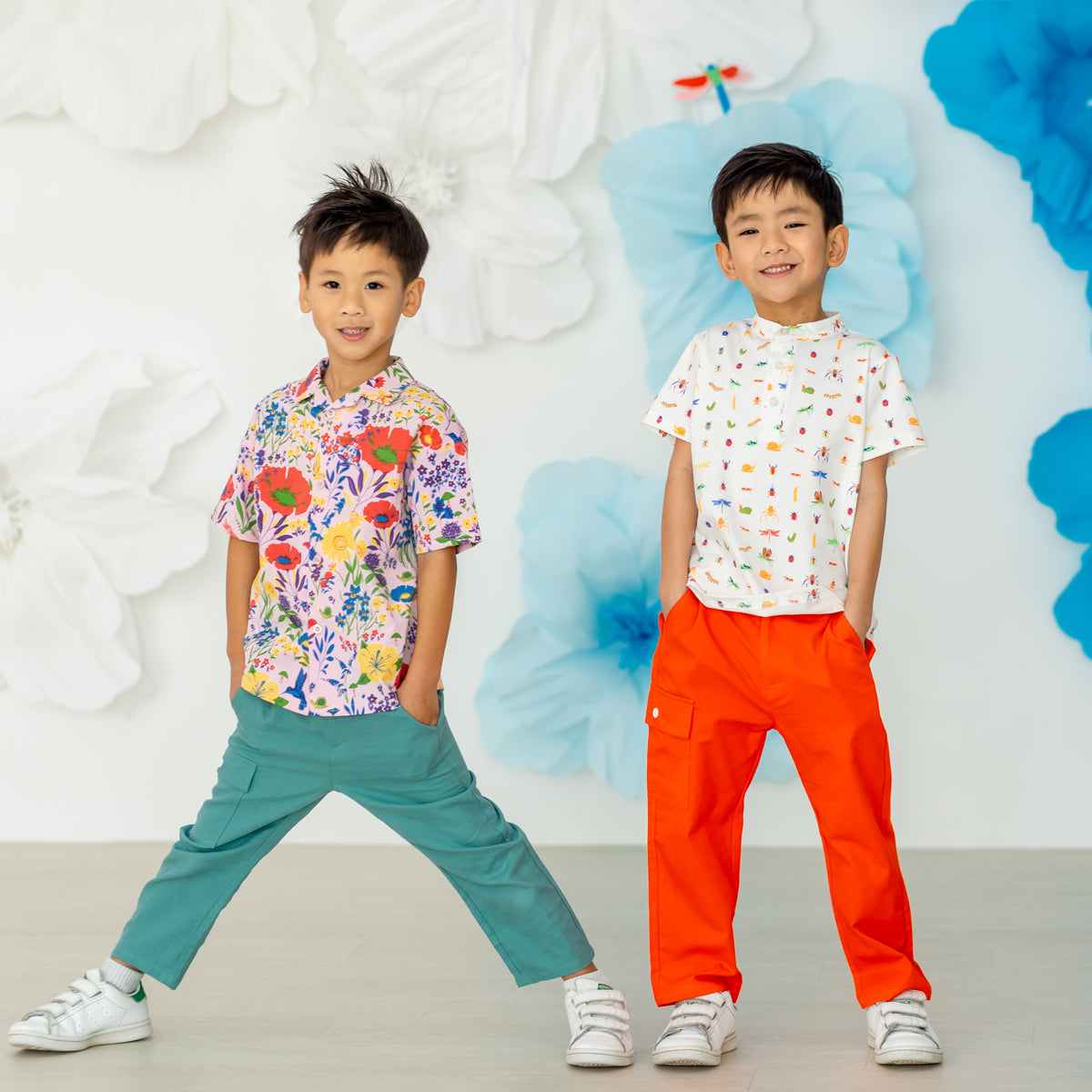 Garden Series - Boys Camp Collar Shirt in Pink by Le Petit Society — image 5