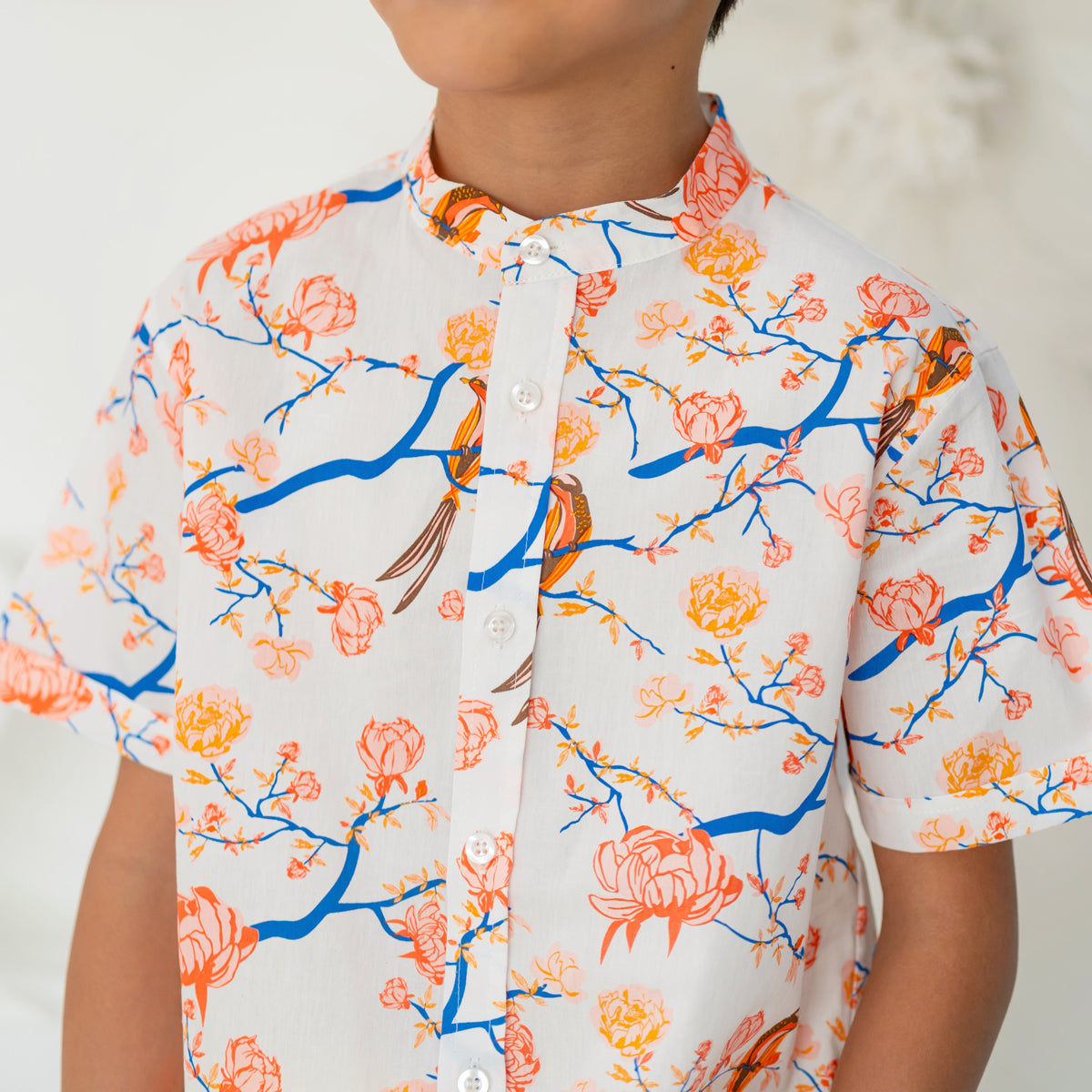 Garden Series - Boys Shirt in White Peony by Le Petit Society — image 3