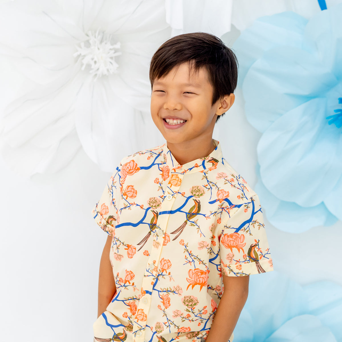 Garden Series - Boys Shirt in Yellow Peony by Le Petit Society — image 14